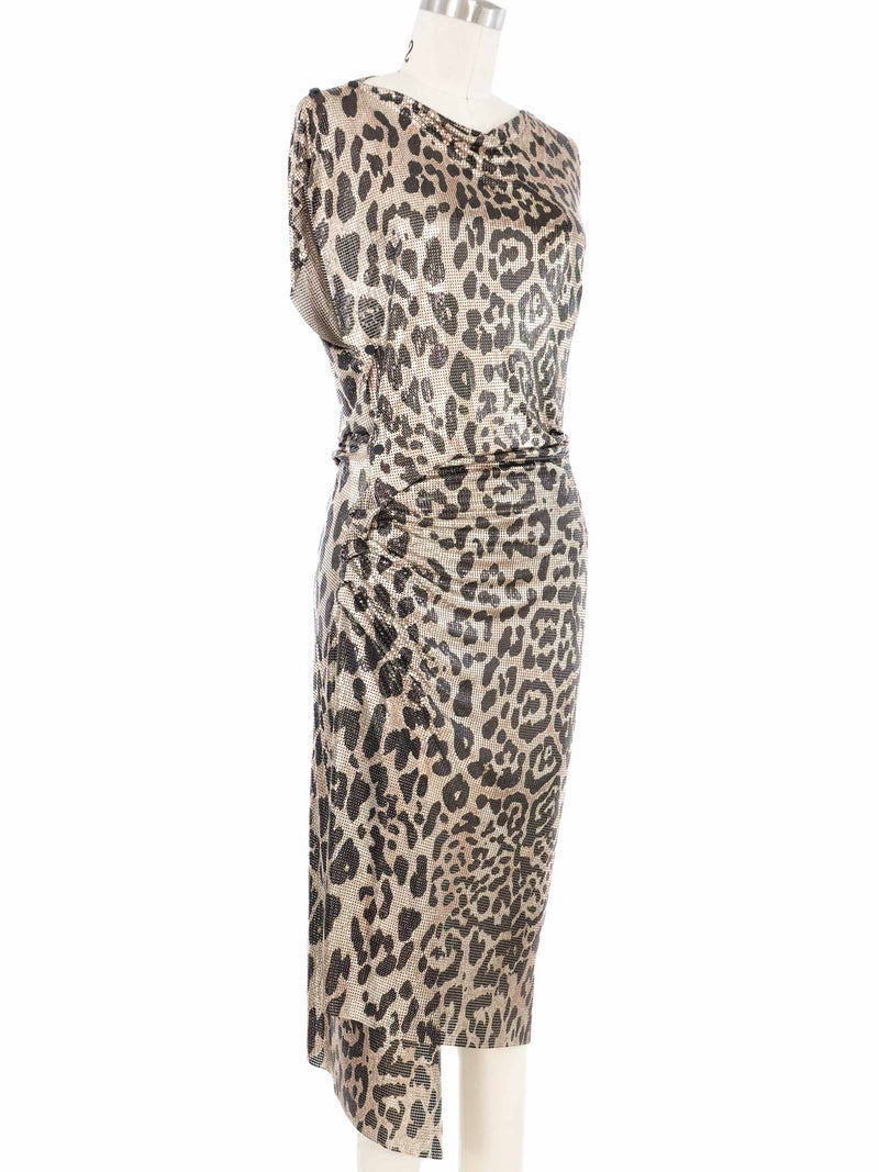 Paco Rabanne Draped Leopard Print Chainmail Dress Dress arcadeshops.com