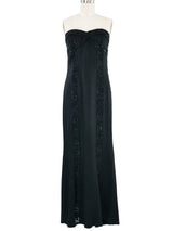 Sequin Trimmed Black Satin Strapless Gown Dress arcadeshops.com