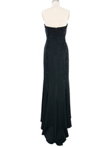 Sequin Trimmed Black Satin Strapless Gown Dress arcadeshops.com