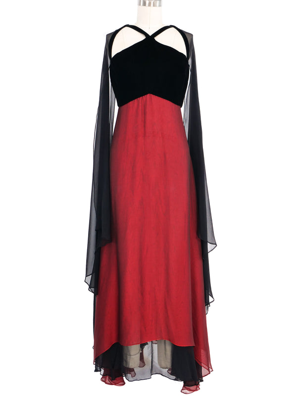 Bill Blass Velvet and Chiffon Gown Dress arcadeshops.com