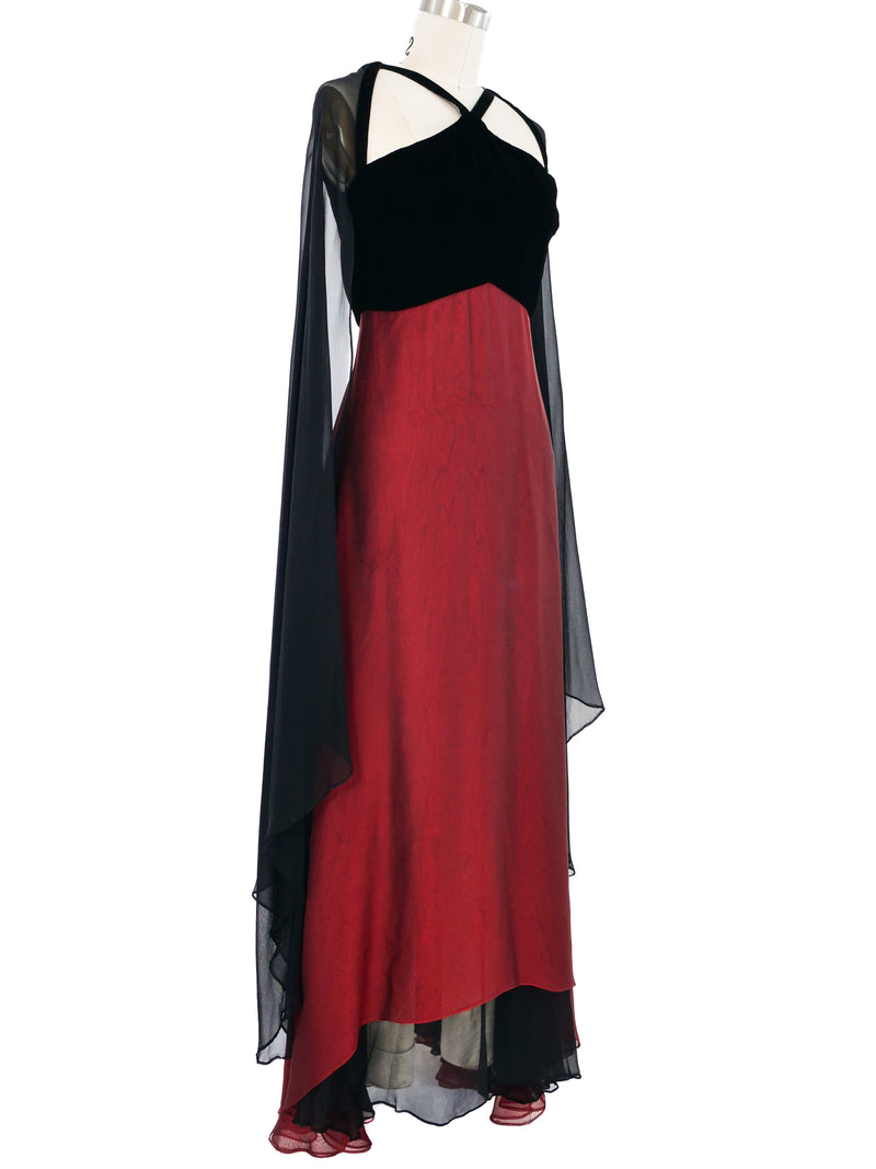 Bill Blass Velvet and Chiffon Gown Dress arcadeshops.com