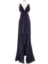 Roberto Cavalli Sequin Accented Pleated Tie Front Gown Dress arcadeshops.com