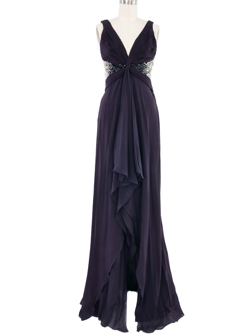 Roberto Cavalli Sequin Accented Pleated Tie Front Gown Dress arcadeshops.com