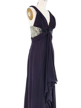 Roberto Cavalli Sequin Accented Pleated Tie Front Gown Dress arcadeshops.com