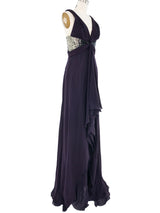 Roberto Cavalli Sequin Accented Pleated Tie Front Gown Dress arcadeshops.com