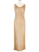 1960s Goldtone Sequin Embellished Sleeveless Gown Dress arcadeshops.com