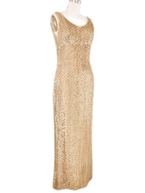 1960s Goldtone Sequin Embellished Sleeveless Gown Dress arcadeshops.com