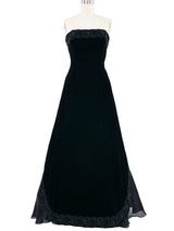 Vicky Tiel Black Velvet Lace Trimmed Gown Dress arcadeshops.com