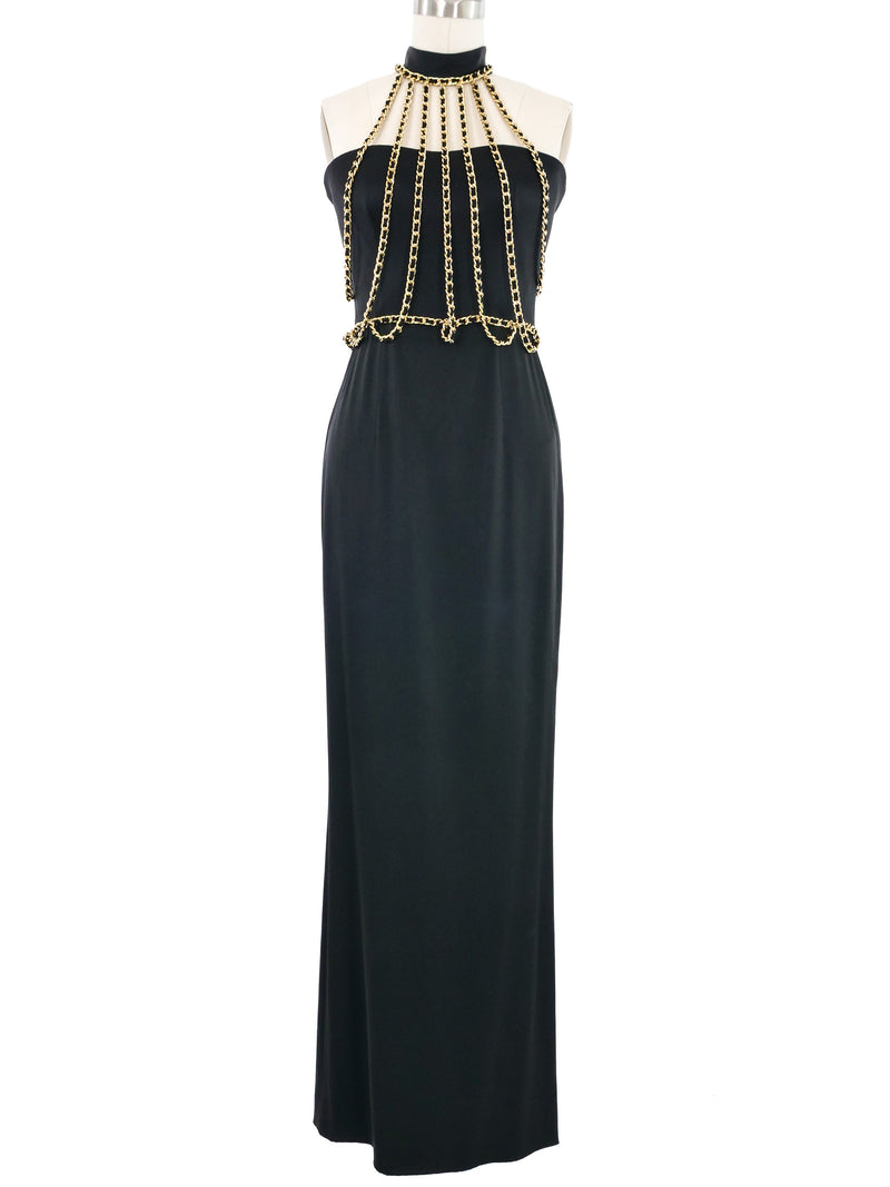 Moschino Chain Halter Evening Gown Dress arcadeshops.com