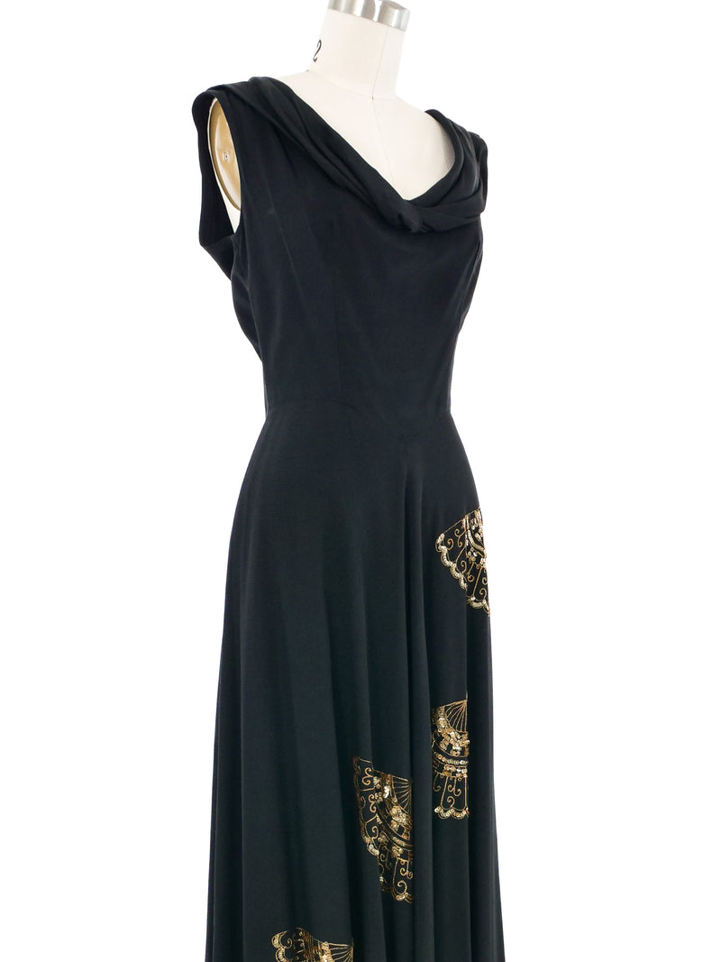 1940s Fan Embellished Gown Dress arcadeshops.com