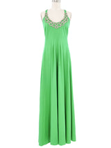 1970s Emerald Rhinestone Bodice Gown Dress arcadeshops.com