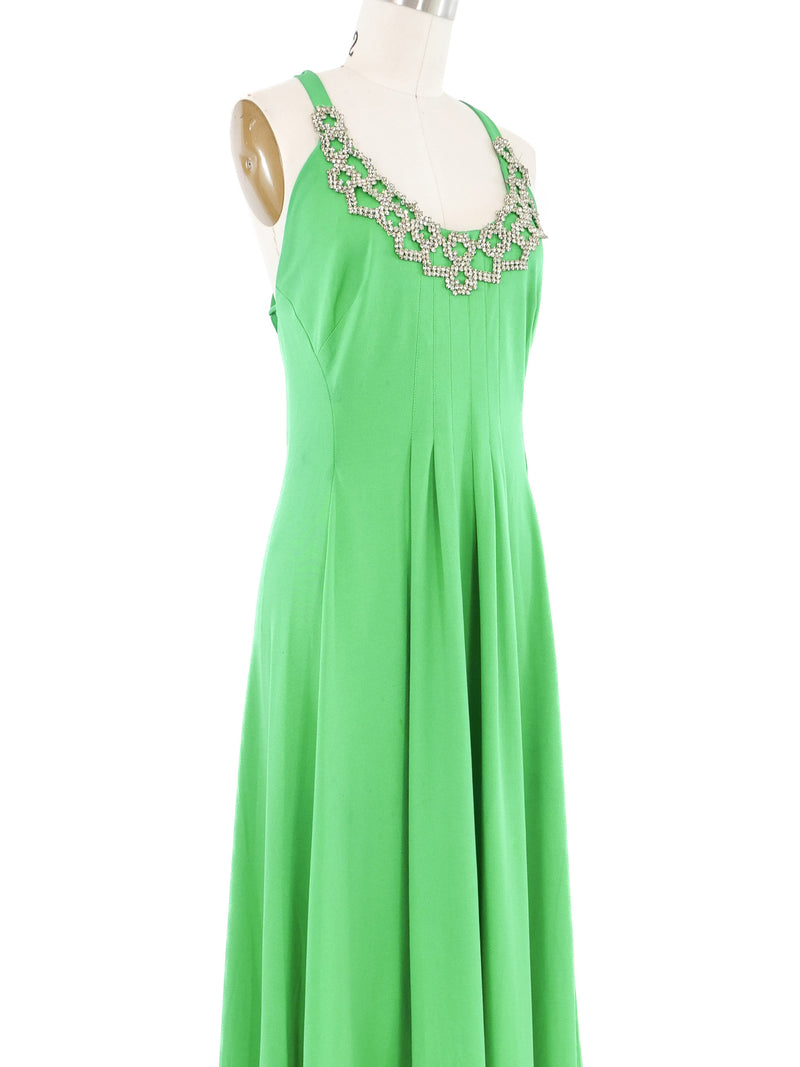 1970s Emerald Rhinestone Bodice Gown Dress arcadeshops.com