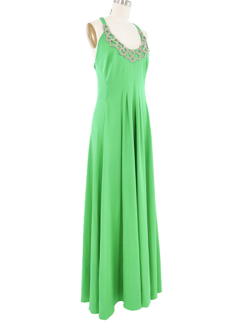 1970s Emerald Rhinestone Bodice Gown Dress arcadeshops.com