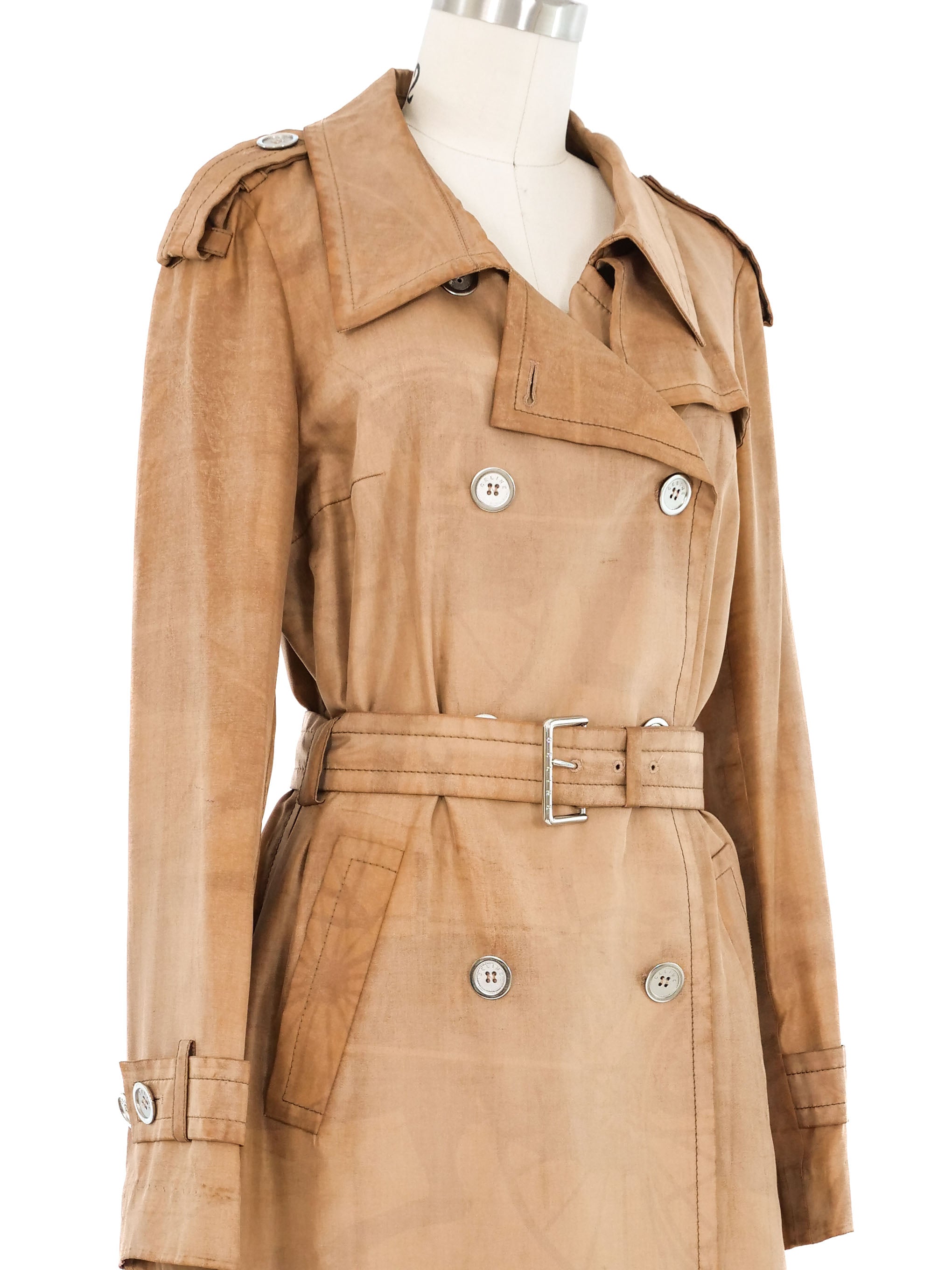 2000s Celine Nude Silk Trench Coat