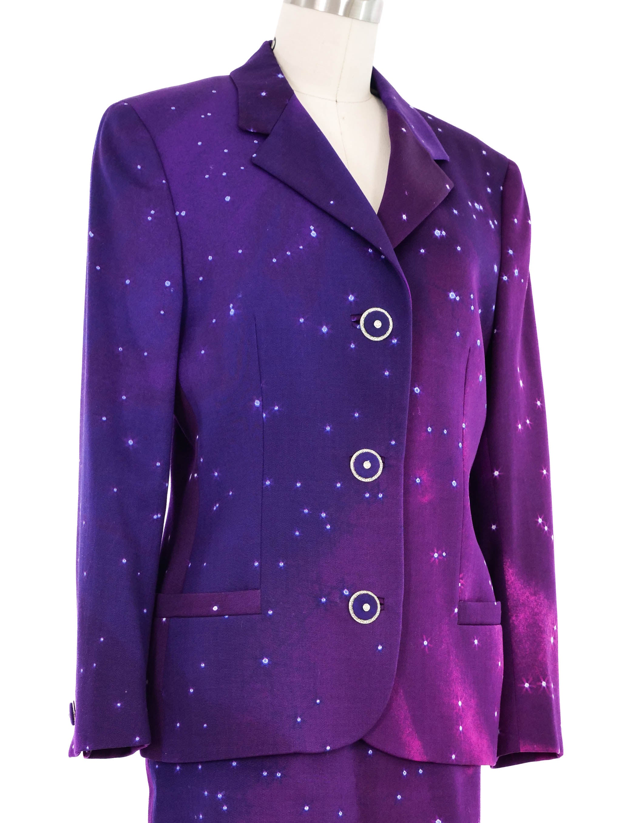 Gianni Versace Couture Purple Galaxy Skirt Suit
