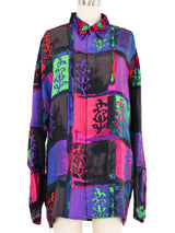 Gianni Versace Watercolor Silk and Corduroy Blouse Top arcadeshops.com