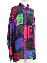 Gianni Versace Watercolor Silk and Corduroy Blouse Top arcadeshops.com