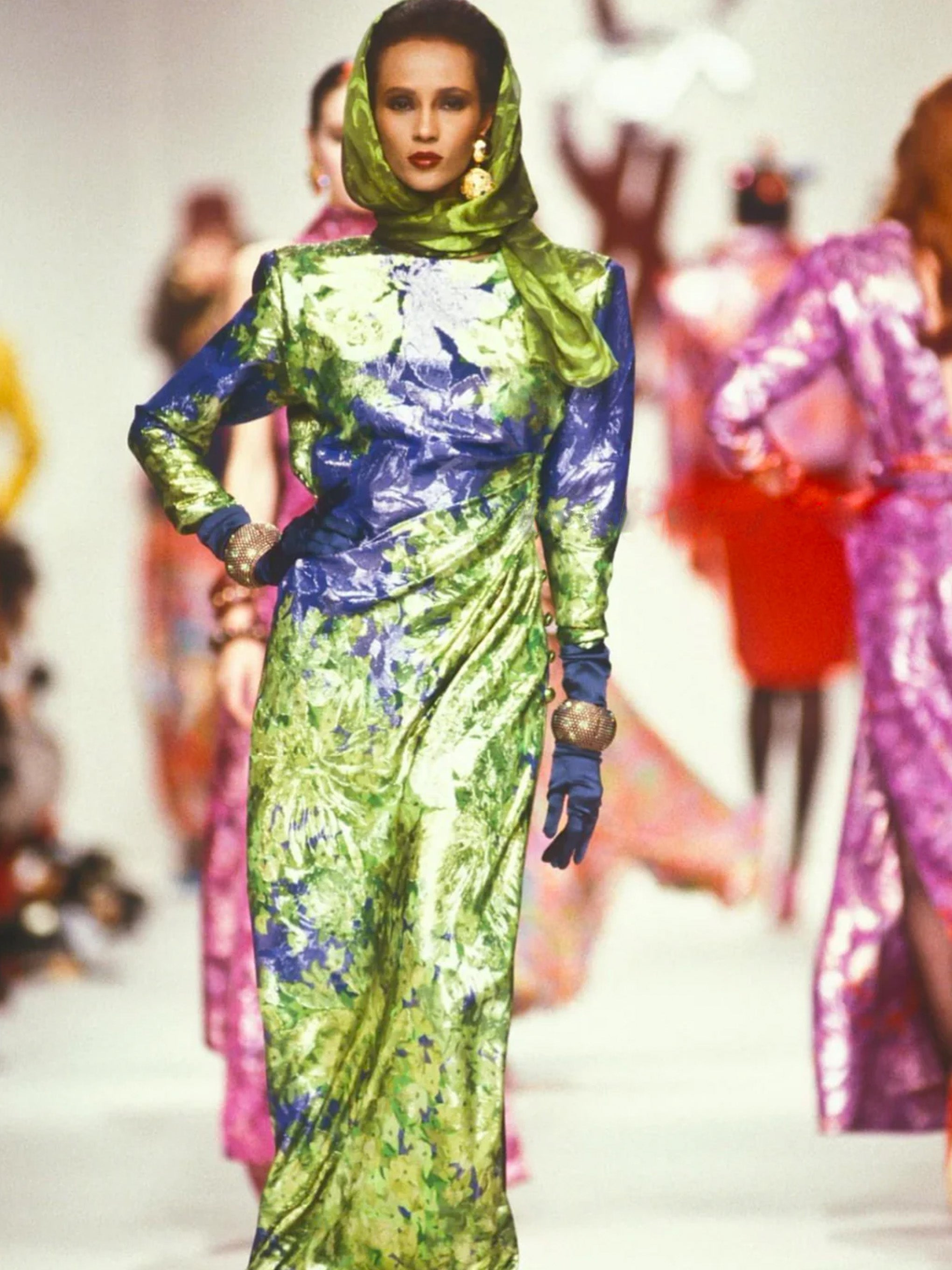 1989 Yves Saint Laurent Metallic Floral Gown