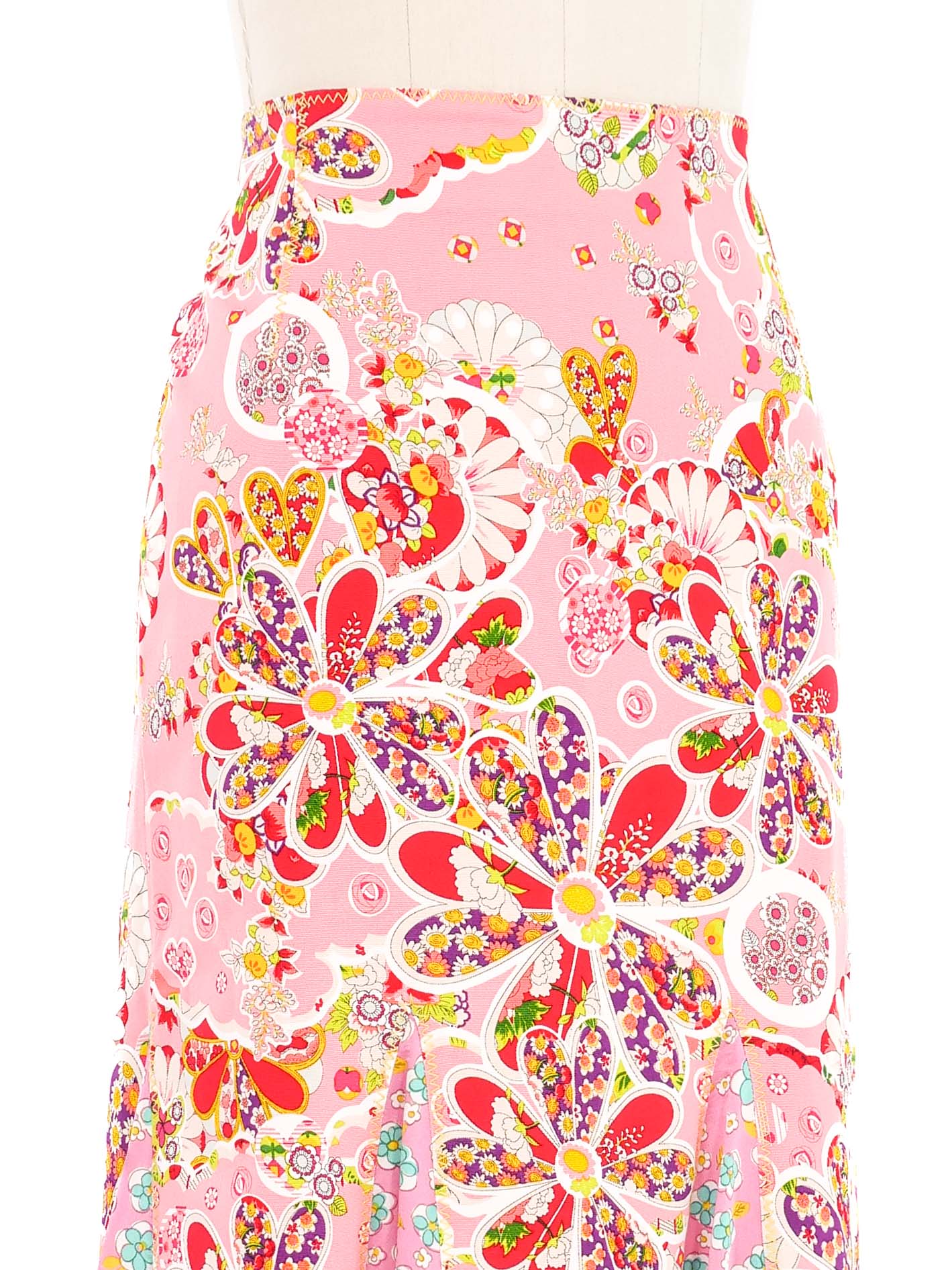 John Galliano Floral Patchwork Flared Midi Skirt