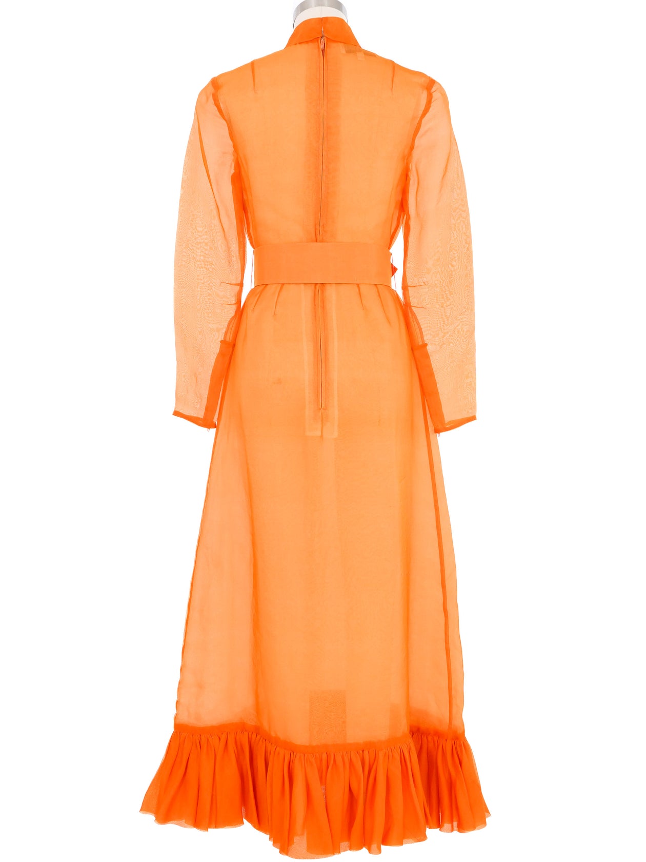 knee length dresses for ladies Tangerine Chiffon Ruffle Maxi Dress