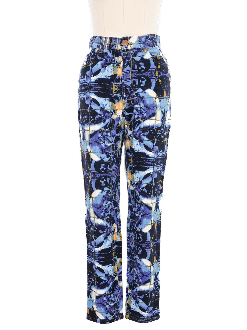 1990s Jean Paul Gaultier Stained Glass Printed Denim Pants