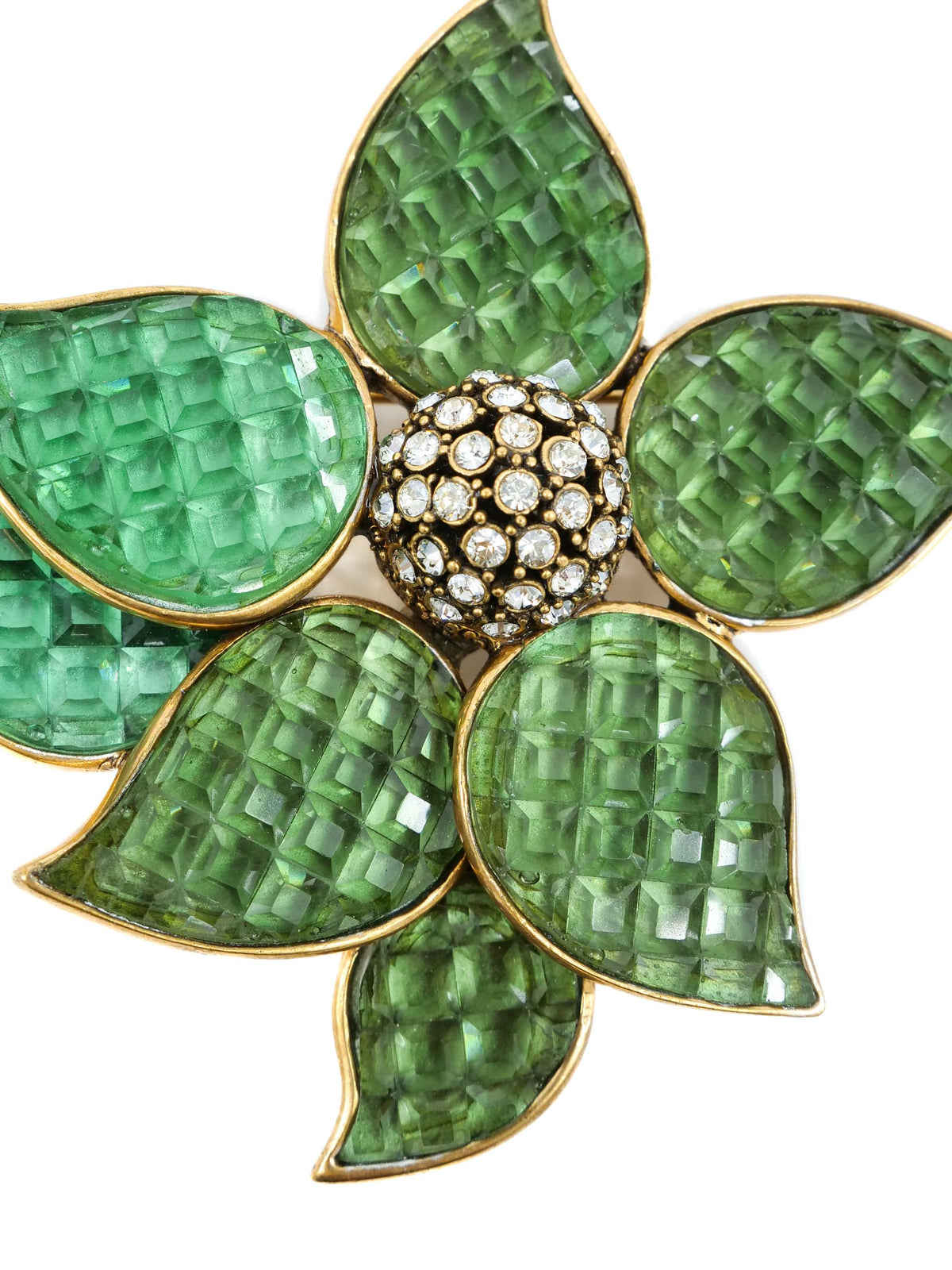 Oscar de la Renta Green Flower Pendant Brooch