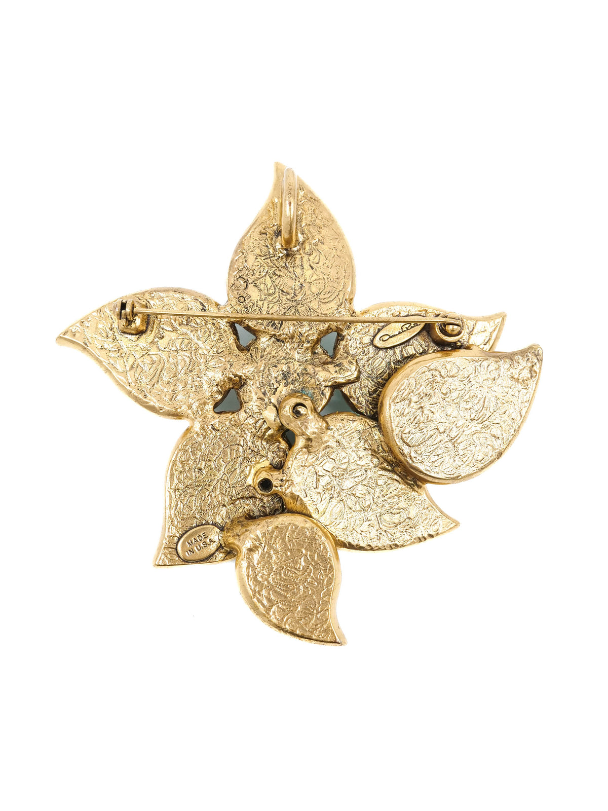 Oscar de la Renta Green Flower Pendant Brooch display picture 1