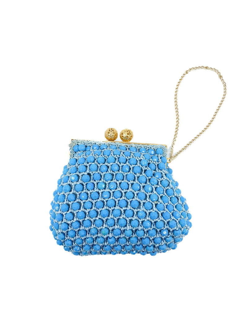 1960s Blue Beaded Wristlet Bag Accessory arcadeshops.com