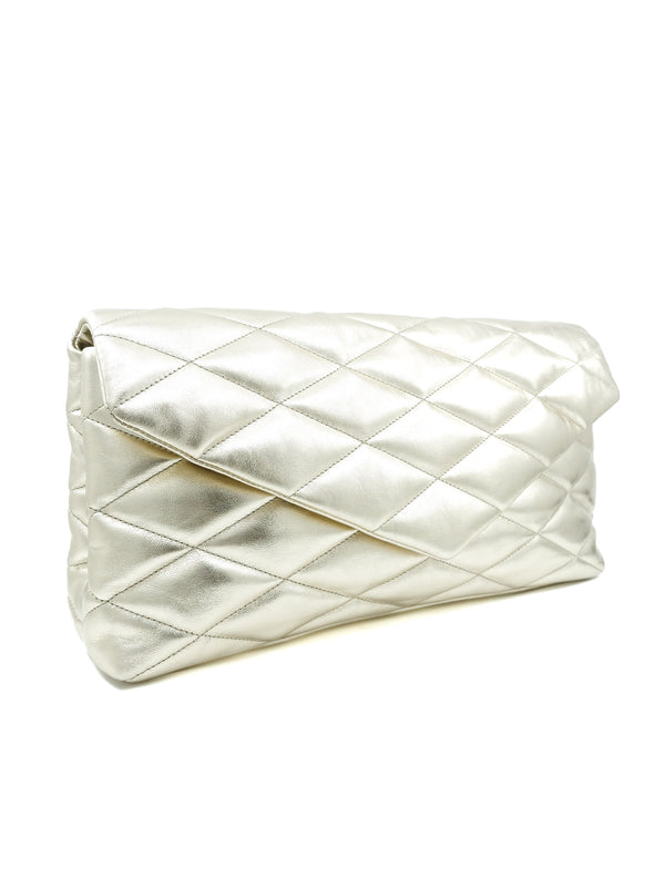 2021 Saint Laurent Sade Metallic Quilted Clutch Accessory arcadeshops.com