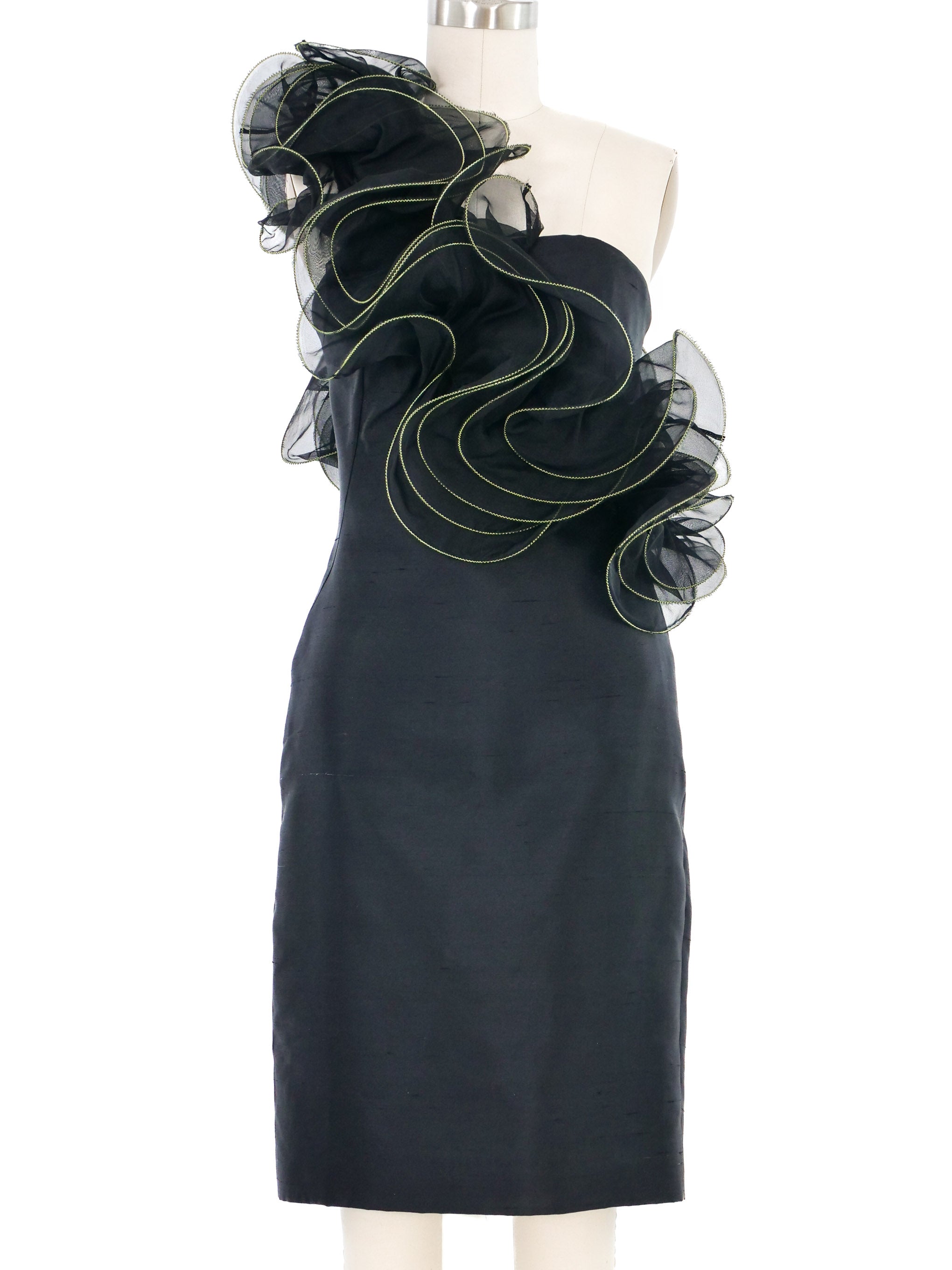 2010 Alexander McQueen One Shoulder Ruffle Dress