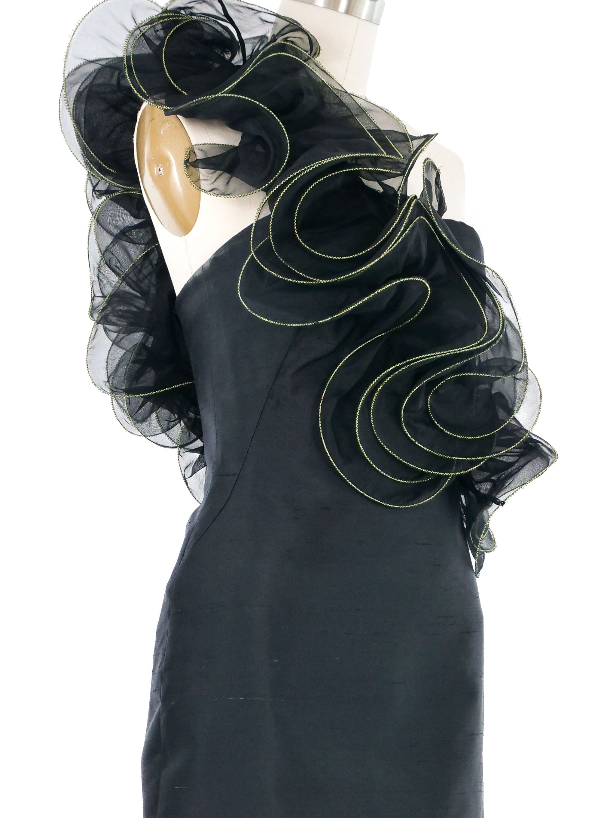 2010 Alexander McQueen One Shoulder Ruffle Dress