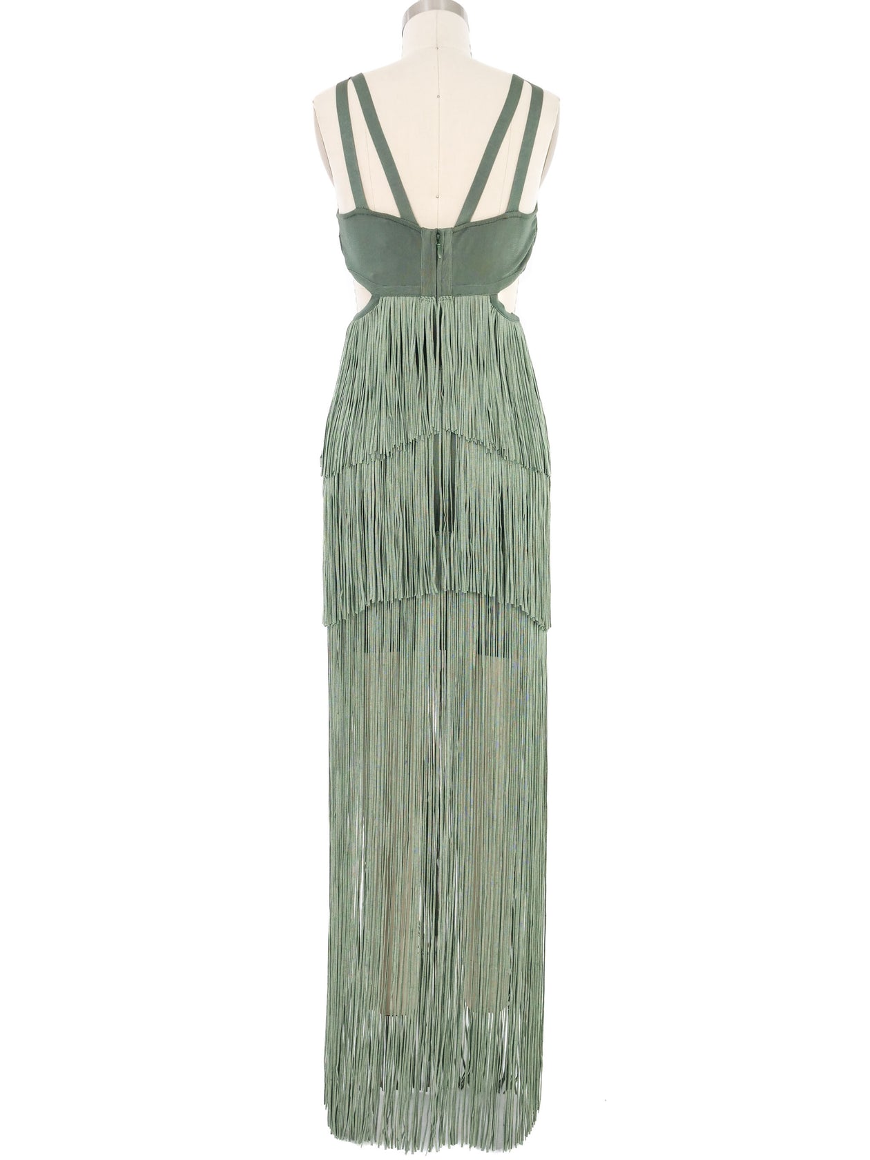 green emerald velvet dress Herve Leger Knit Fringe Dress