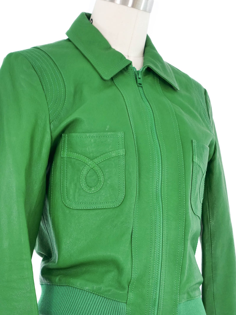 2014 Saint Laurent Kelly Green Leather Bomber Jacket arcadeshops.com