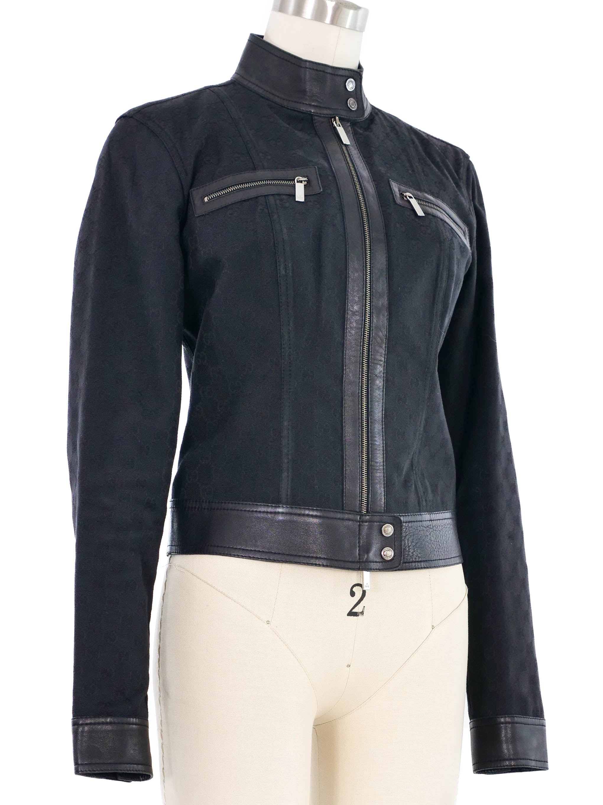 2000 Gucci Monogram Denim and Leather Jacket