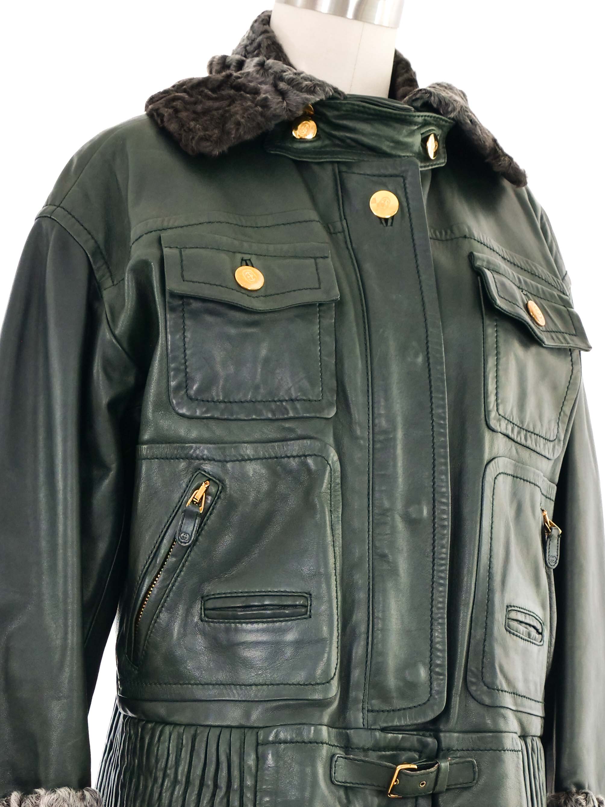1990s Gucci Shearling Trimmed Leather Bomber Jacket