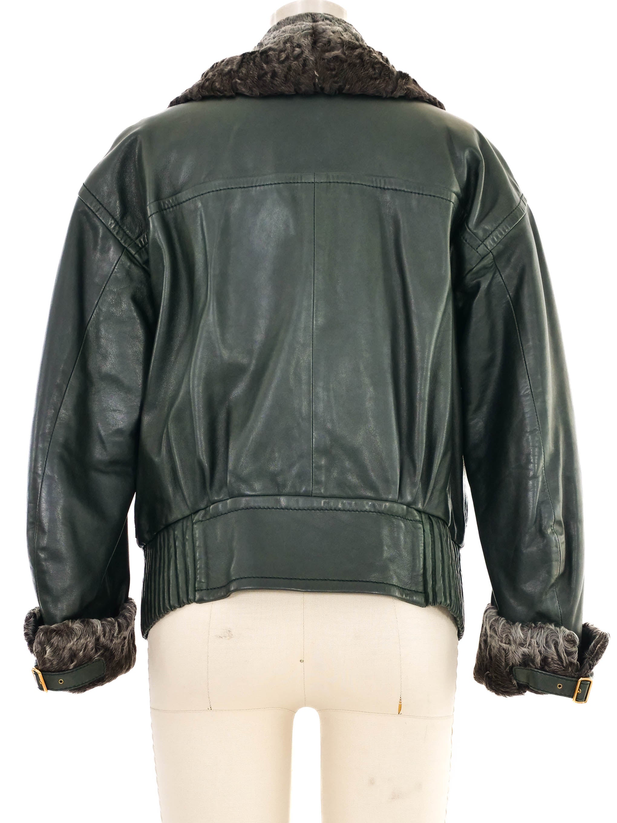 1990s Gucci Shearling Trimmed Leather Bomber Jacket