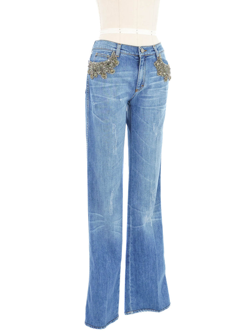 Roberto Cavalli Crystal Embellished Jeans Bottom arcadeshops.com