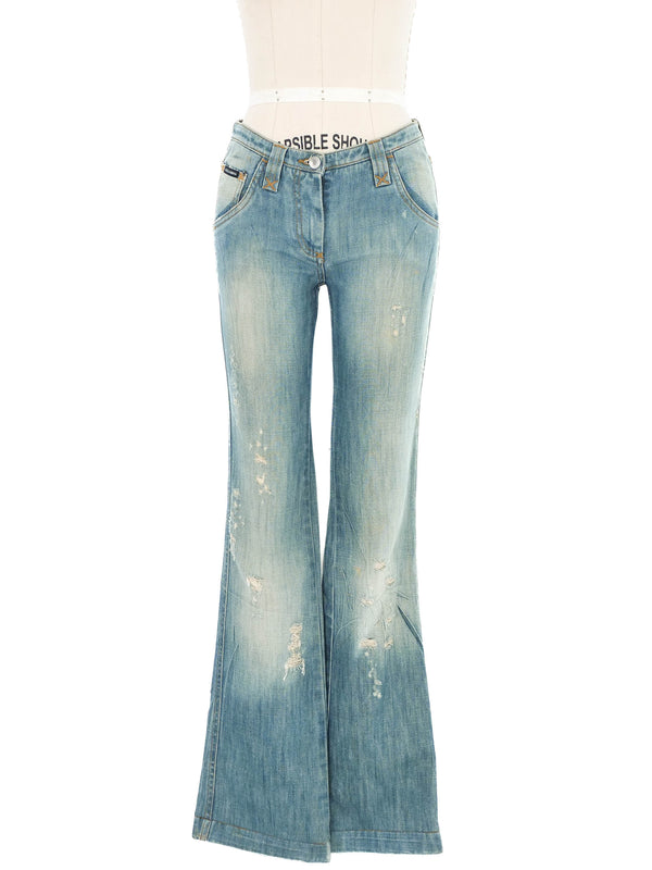 Dolce & Gabbana Cheetah Patch Flared Jeans Bottom arcadeshops.com