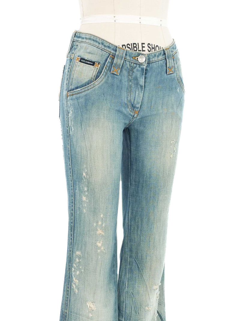 Dolce & Gabbana Cheetah Patch Flared Jeans Bottom arcadeshops.com