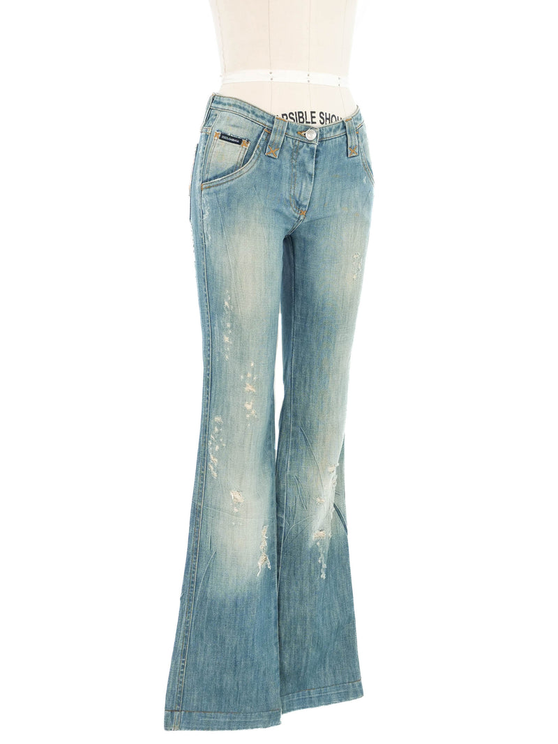 Dolce & Gabbana Cheetah Patch Flared Jeans Bottom arcadeshops.com