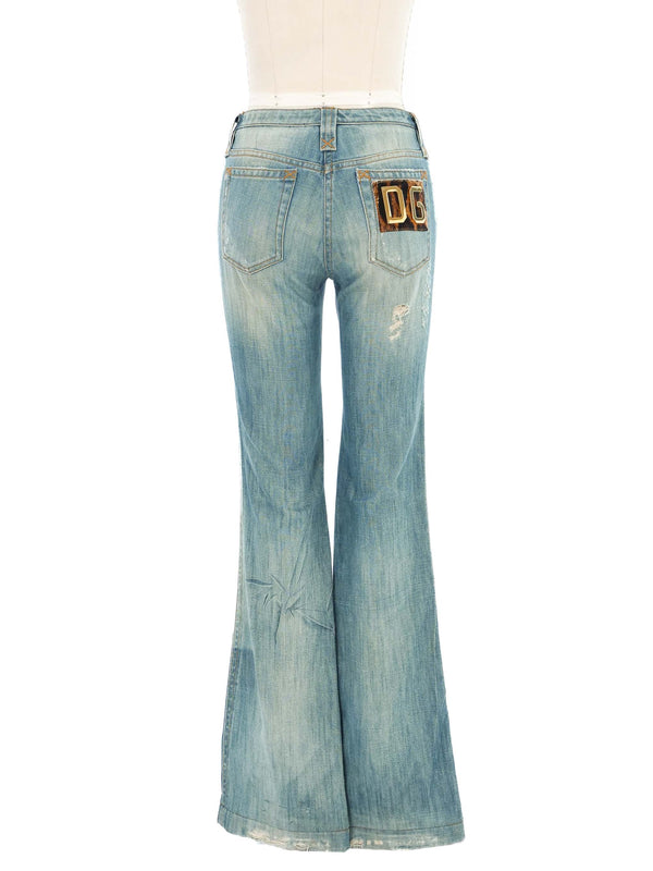Dolce & Gabbana Cheetah Patch Flared Jeans Bottom arcadeshops.com