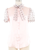 Edeltrud Hofmann Pink Satin Short Sleeve Blouse Top arcadeshops.com