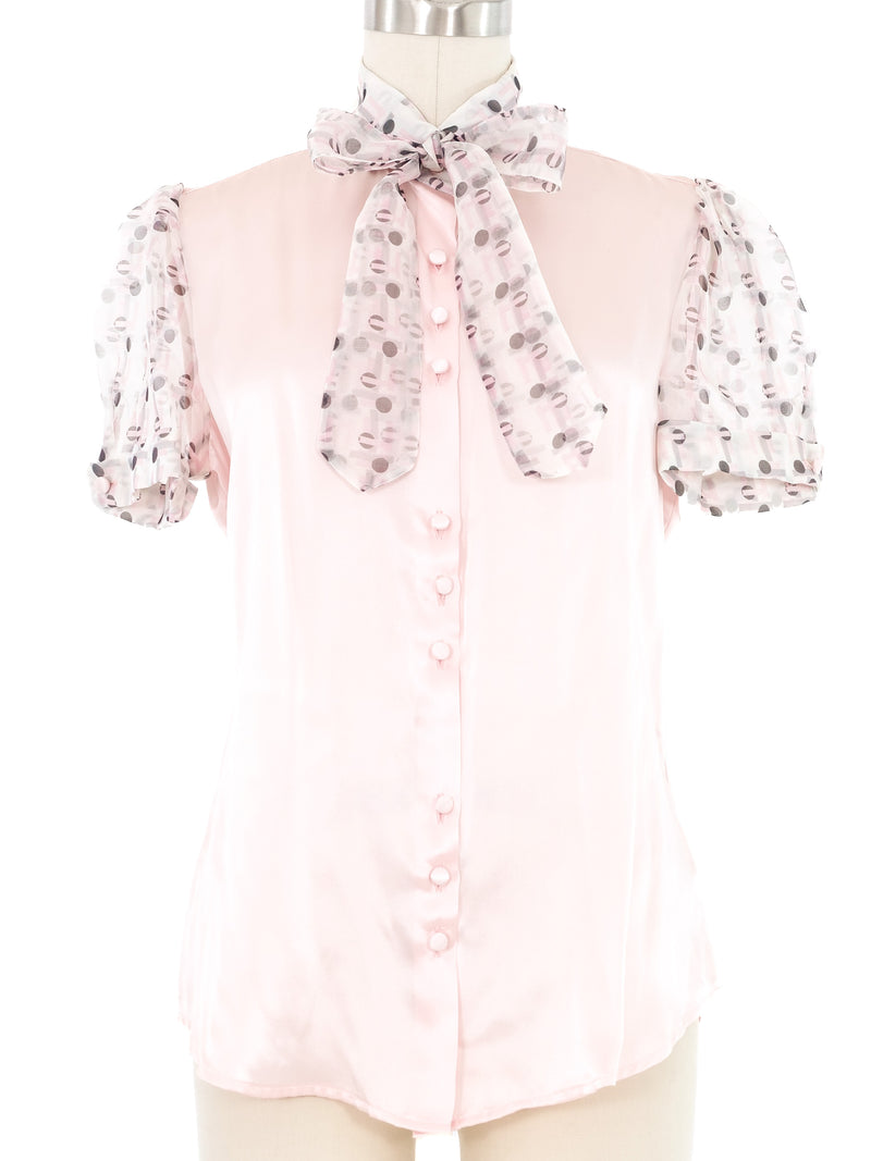 Edeltrud Hofmann Pink Satin Short Sleeve Blouse Top arcadeshops.com