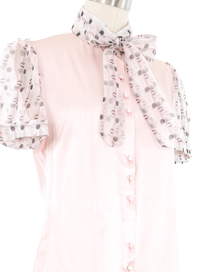 Edeltrud Hofmann Pink Satin Short Sleeve Blouse Top arcadeshops.com