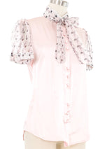Edeltrud Hofmann Pink Satin Short Sleeve Blouse Top arcadeshops.com