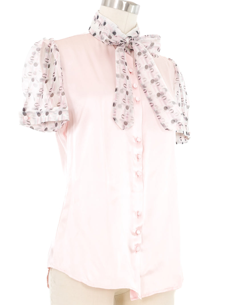 Edeltrud Hofmann Pink Satin Short Sleeve Blouse Top arcadeshops.com