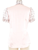 Edeltrud Hofmann Pink Satin Short Sleeve Blouse Top arcadeshops.com