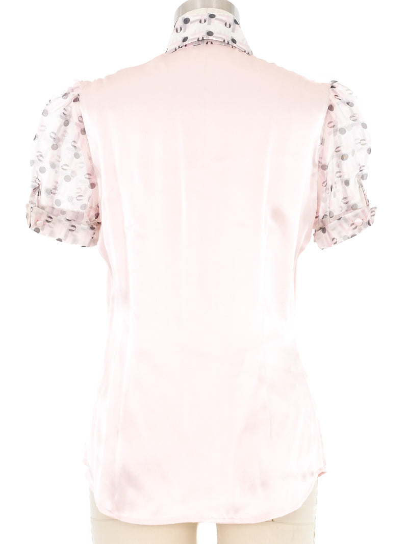 Edeltrud Hofmann Pink Satin Short Sleeve Blouse Top arcadeshops.com