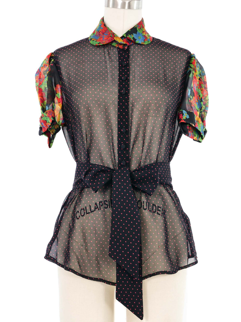 Edeltrud Hofmann Polka Dot Chiffon Blouse Top arcadeshops.com