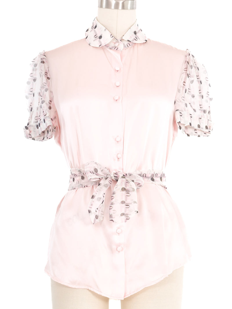 Edeltrud Hofmann Pink Satin Short Sleeve Blouse Top arcadeshops.com